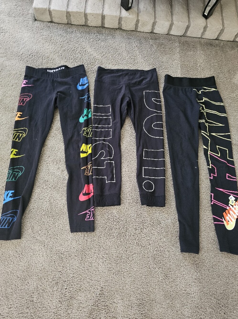 3 Nike Womens Black Leggings with Neon Multicolor Logos (3 Pack)
